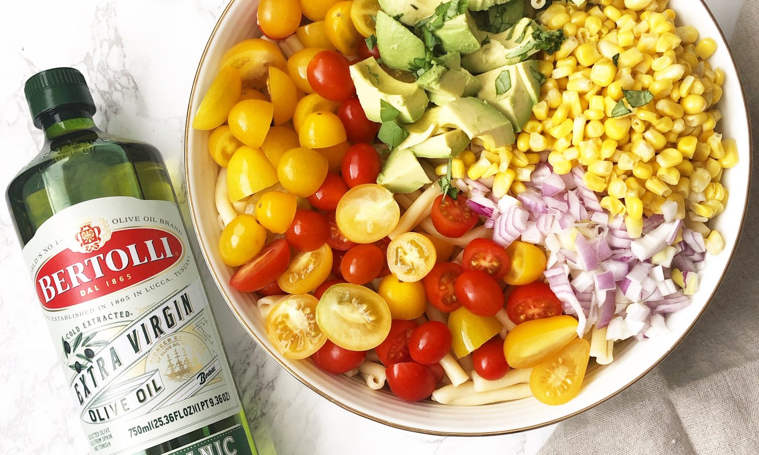 Bertolli Extra Virgin Olive Oil with Avocado Pasta Salad