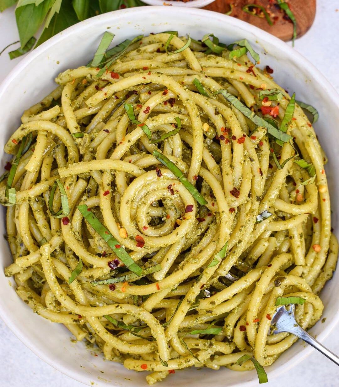 Easy Pesto Alfredo Pasta with Bertolli Olive Oil