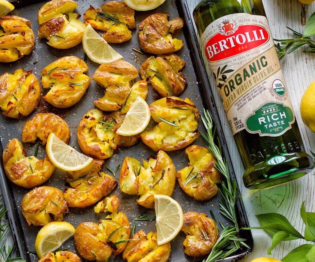 Lemon and Rosemary Smashed Potatoes with Bertolli Olive Oil