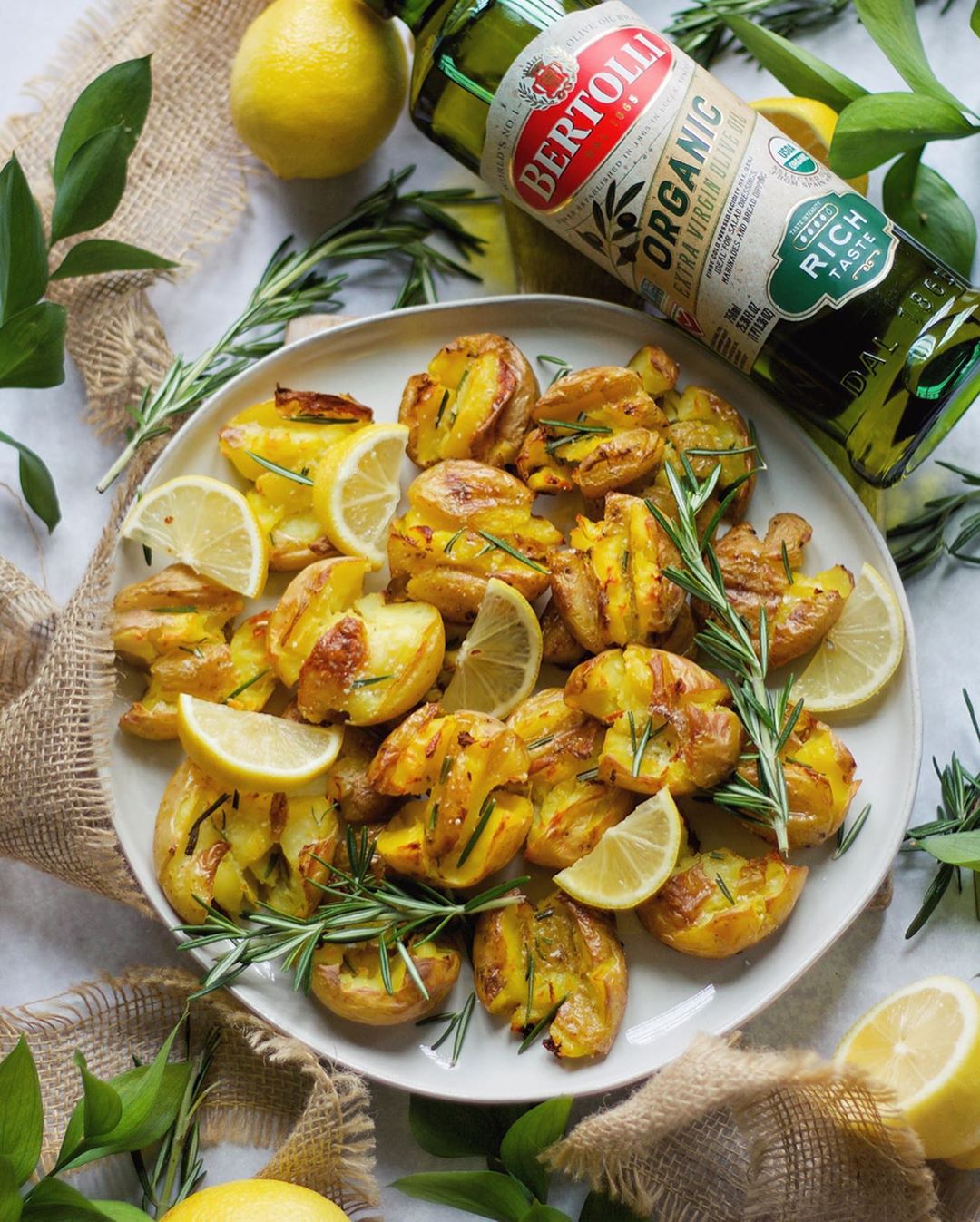 Lemon and Rosemary Smashed Potatoes with Bertolli